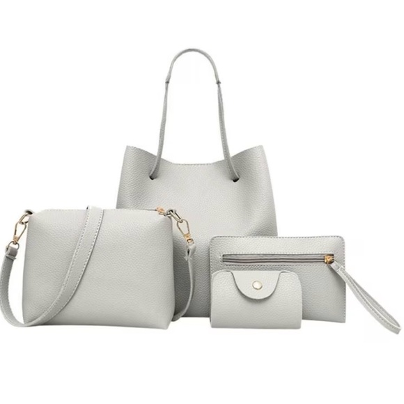 Handbags - Womens 4-Piece Light Gray Tote & Crossbody Bag Set